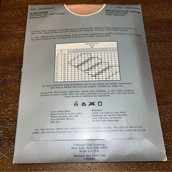 New, Christian Dior 4533 Diorissimo Ultra Sheer Control Top Pantyhose (2 pack) - Picture 4 of 8